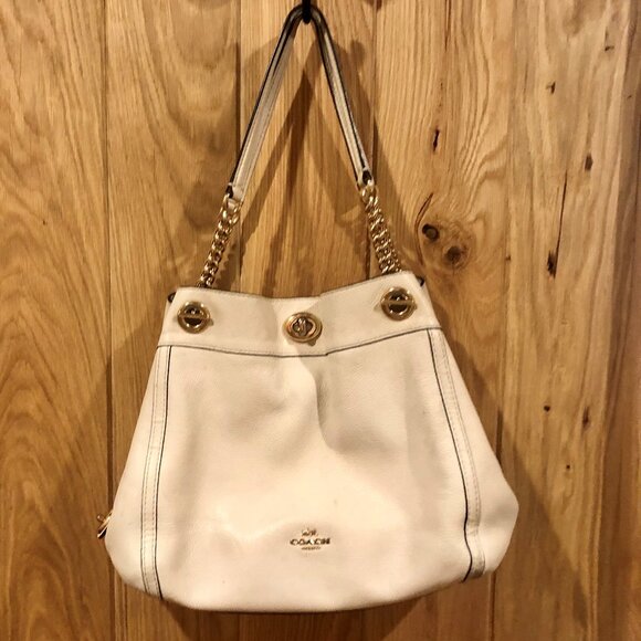 Coach 'Edie' Shoulder Bag Purse No.36855 Chalk Colored Pebbled Leather - Picture 1 of 14